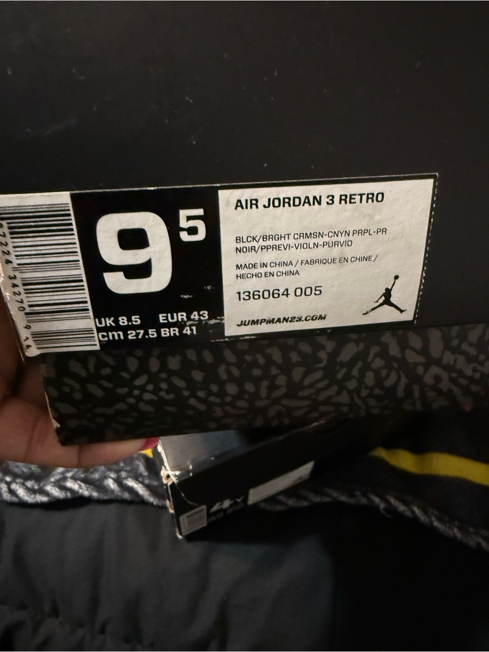 Jordan Air Jordan 3 Retro Black with Bright Crimson & Purple Accents